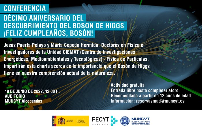 muncyt's tweet photo. 👍 ¡No te pierdas la conferencia "Décimo aniversario del descubrimiento del Bosón de Higgs" en #MUNCYTAlcobendas

➡️  El descubrimiento del Bosón de Higgs supuso el inicio de una nueva era, en la que entender en profundidad esta nueva partícula es una de las claves de la física. https://t.co/3pEFfWkts0