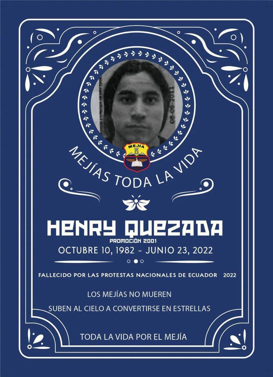 Otro muerto por el paro. Henry Quezada Espinoza, de 39 años, falleció en los fuertes enfrentamientos que se dieron esta tarde en el parque El Arbolito. La Conaie informó que la causa es trauma penetrante de tórax y abdomen por perdigones. #Quito #Día11 #ParoNacional
