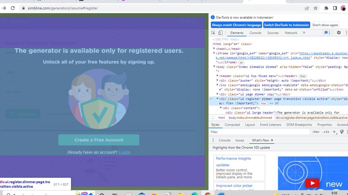 AdityaArchive's tweet photo. Ada aplikasi web seru ni, buat generate summary yg ada di cv/resume mu. Tanpa perlu musingin kata-kata apa ya yg cocok? 
Namun perlu login, tapi tenang saja bisa diakali dengan mematikan popup.
Matikan lewat inspect element, hapus div popup
https://t.co/5qyq4GHQXi https://t.co/qOwtBHABoJ
