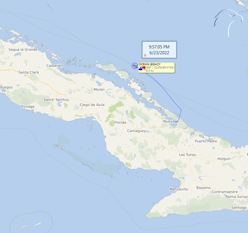 FlconEYES's tweet photo. ⚓️#OCEANLEGACY #IMO9339650 9339650
Tanquero con bandera de #Panama 🇵🇦 
Saliendo de #Nuevitas navega rumbo al Oeste por el Norte del país.
Cala: 7.2/11.82m
#HappeningNow #OSINTCuba #cubarcos #Cuba #23Jun https://t.co/RYYby8d47W
