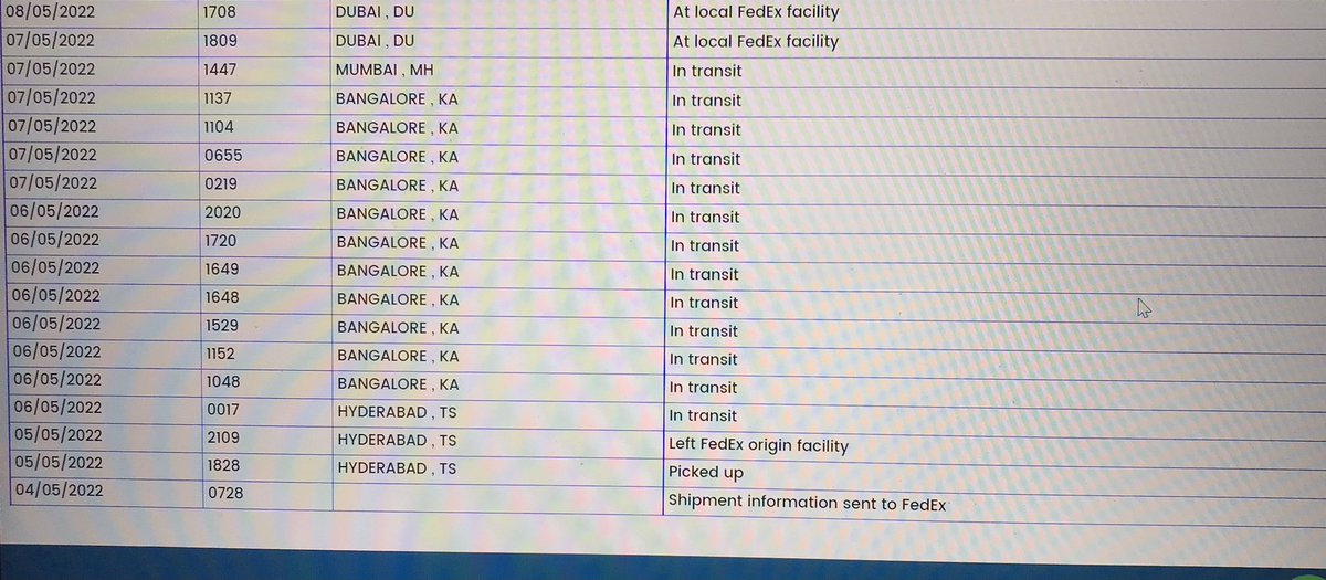vimalsista's tweet photo. @FedEx @FedExHelp @FedExOffice @fedex As per the shipment history, our package reached MEMPHIS, TN hub on 9th of May and the last update we see is on 10th of May and there after no progress. @vinaysista @anuupadhyayula https://t.co/3MYsv4uHPe