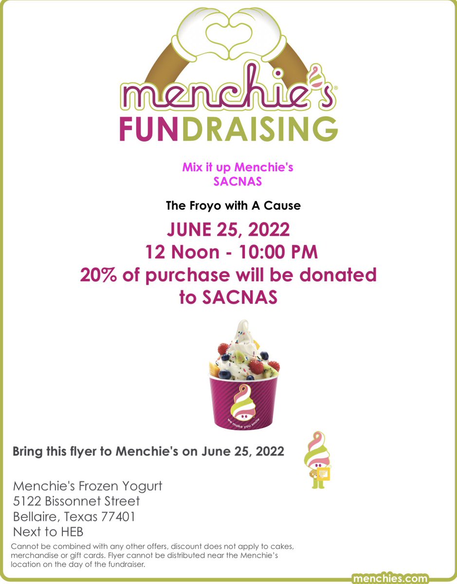Show this flyer when you’re checking out at Menchies THIS SATURDAY from 12 pm - 10 pm to get 20% off your purchase donated to the UH SACNAS chapter! This money is going directly to funding professional development and cultural events for UH students and UH SACNAS! 😍🍦