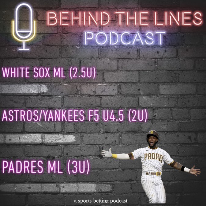 _BehindThePod's tweet photo. Couple MLB plays for tonight’s slate, drop a like if you’re tailing us! #MLB #Bettingtips #BtlBets 

White Sox -150
7:10 CST 

Astros/Yankees -120
6:05 CST

Padres -152
8:40 CST https://t.co/4lmLxFqwpy