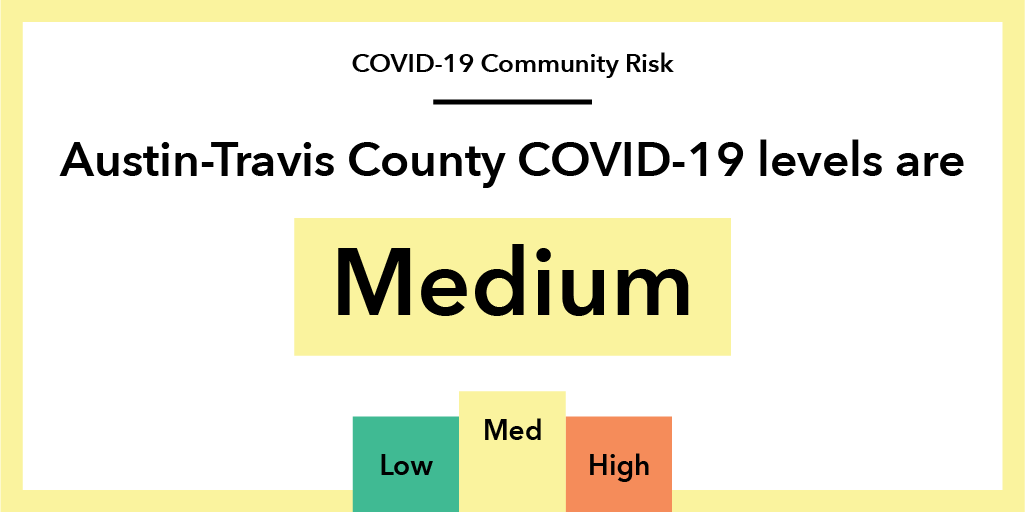 AusPublicHealth's tweet photo. The CDC has designated Travis County’s COVID-19 Community Level as medium. https://t.co/vk7Jl2Cu6C