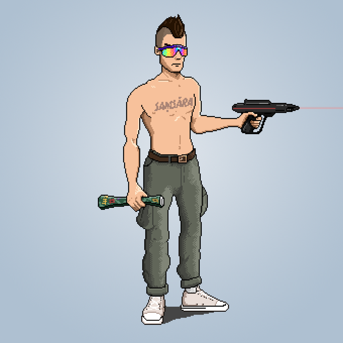 "If you ever see a guy running around at laser tig with his top off shouting 'I am the human laser', stay the f**k away!"

#NFT #NFTCommunity #pixelart #pfp #pfpNFT #freemintNFT