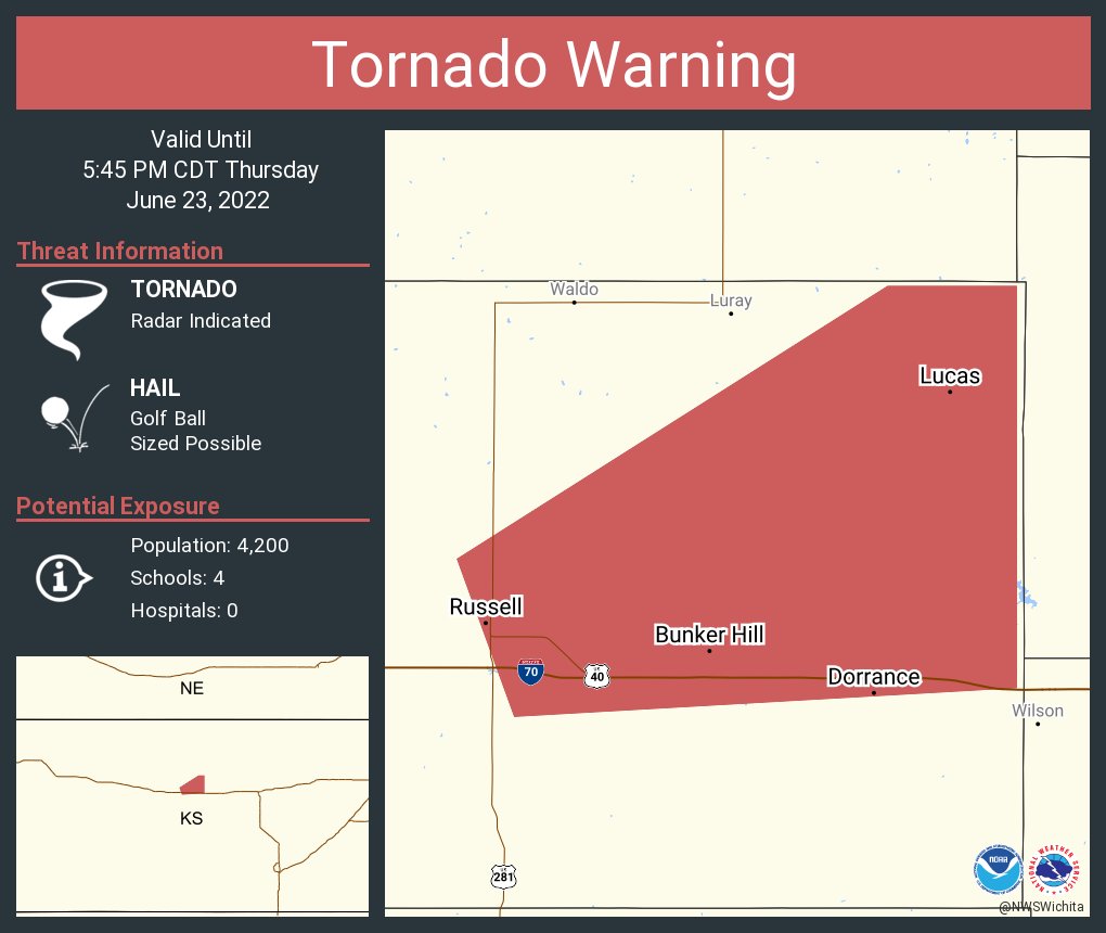 NWS Tornado on Twitter "Tornado Warning including Russell KS, Lucas KS and Dorrance KS until 5