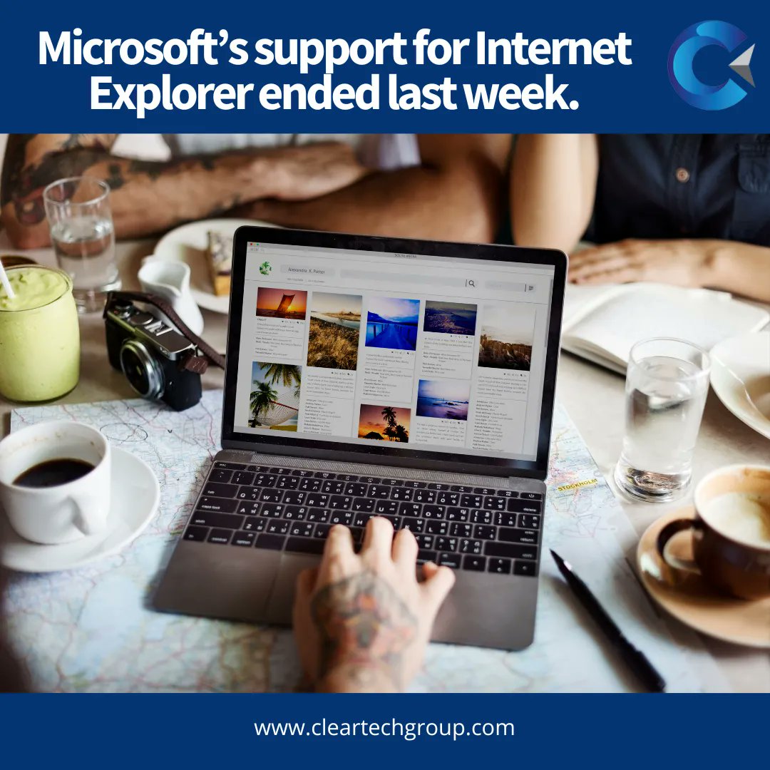CleartechGroup's tweet photo. Microsoft’s support for Internet Explorer ended last week. Apparently half of Windows 10 devices still use it. If you haven’t switched to Edge yet, why not?

#Microsoft #InternetExplorer #EdgeBrowser

https://t.co/tKtIg9foGn https://t.co/Ox3UeyBbGO