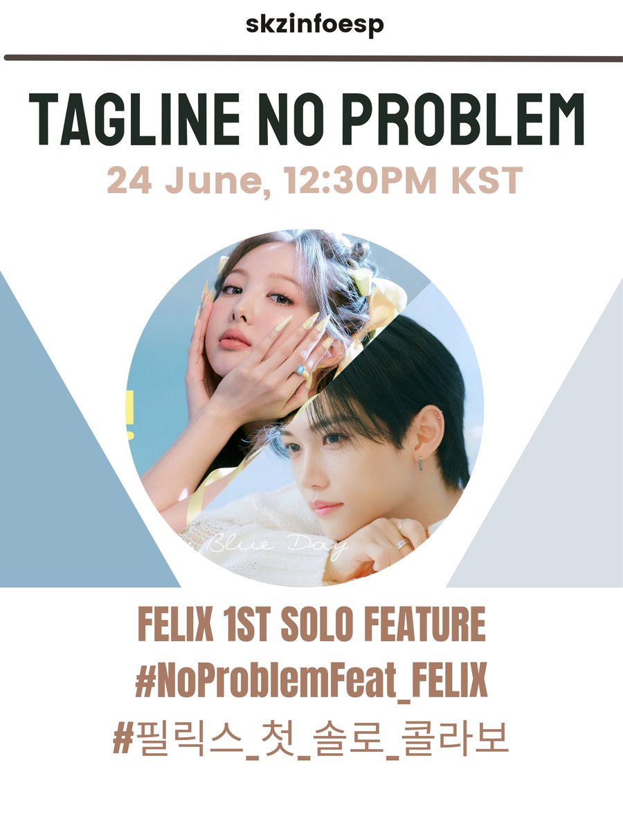 Para demostrar nuestro apoyo a la canción collab "No Problem" de Nayeon y Felix estaremos usando los sig hts más tarde en los horarios de LATAM y España que les dejaré a continuación 

21:30 pm 🇨🇷 🇸🇻 🇬🇹🇭🇳🇳🇮
22:30 pm 🇨🇴🇪🇨🇵🇦🇲🇽🇵🇪
23:30 pm 🇧🇴🇵🇾🇩🇴🇻🇪🇨🇺🇨🇱🇵🇷
0:30 am 🇦🇷🇧🇷🇺🇾
5:30 am 🇪🇦