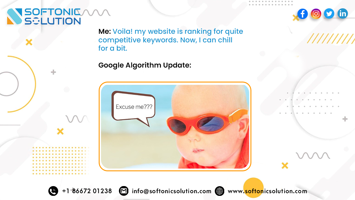 Google updates want us to optimize our website regularly to keep it on rank.

Want to know more? Call: +1-8667201238 or Visit: softonicsolution.com

#digitalmarketing #agency #branding #usa #usamarketing #brandmarketing #business #seo #content #contentstrategy #trending