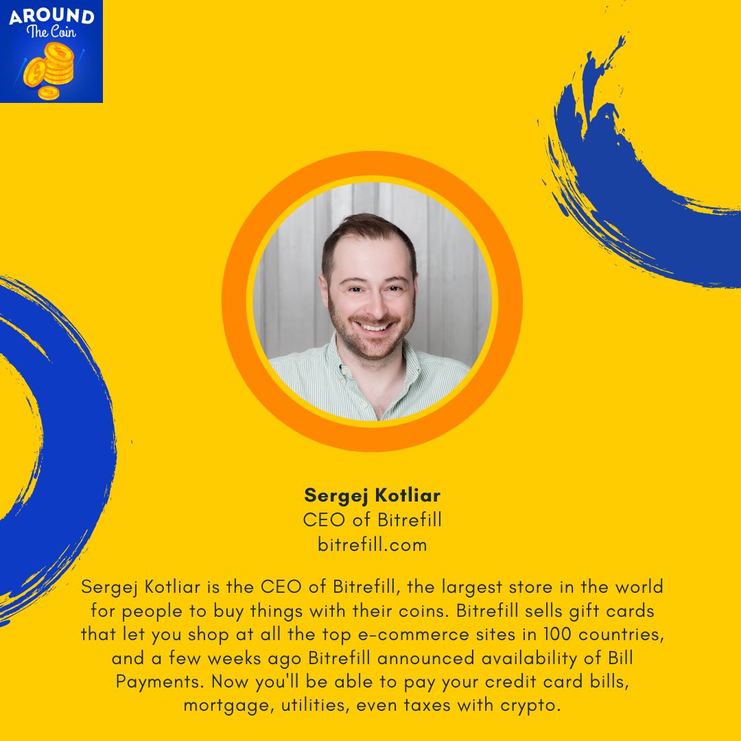 aroundthecoin's tweet photo. ATC Features @ziggamon who is the CEO of @bitrefill, the largest store in the world for people to buy things with their coins. #fintech #podcast #crypto #billspayments #giftcards 💡 https://t.co/oGI6VTGYek