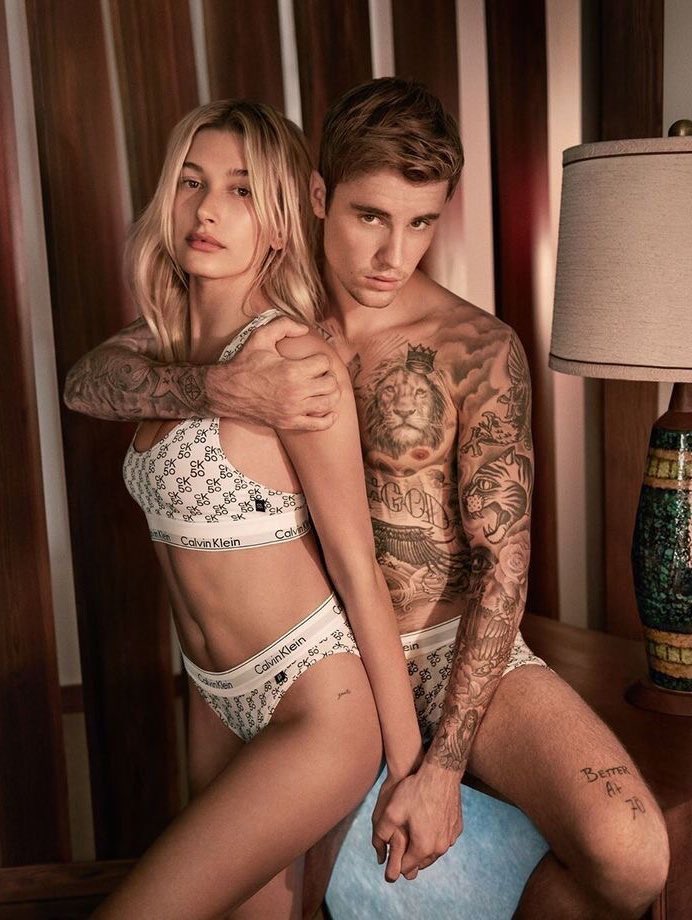 inthetion's tweet photo. justin and hailey bieber for calvin klein https://t.co/dsZUxhMYvt