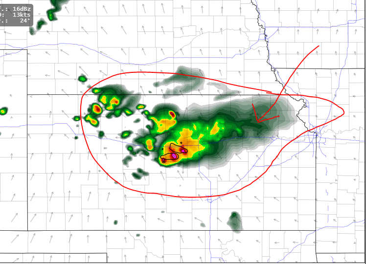 WxSavants's tweet photo. Another cluster of strong to severe thunderstorms for central KS this evening.  These storms will work east toward the KC metro this evening. #WxSavants, https://t.co/kyl02rw8rA https://t.co/iyU9QsJRip