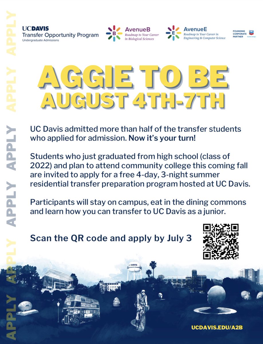 Are you a future AGGIE? Participate in Aggie to Be! Apply for this 4 day(3 night) summer residential intensive transfer preparation program!! Look at the flyer for more information or scan code to apply.🦅✨