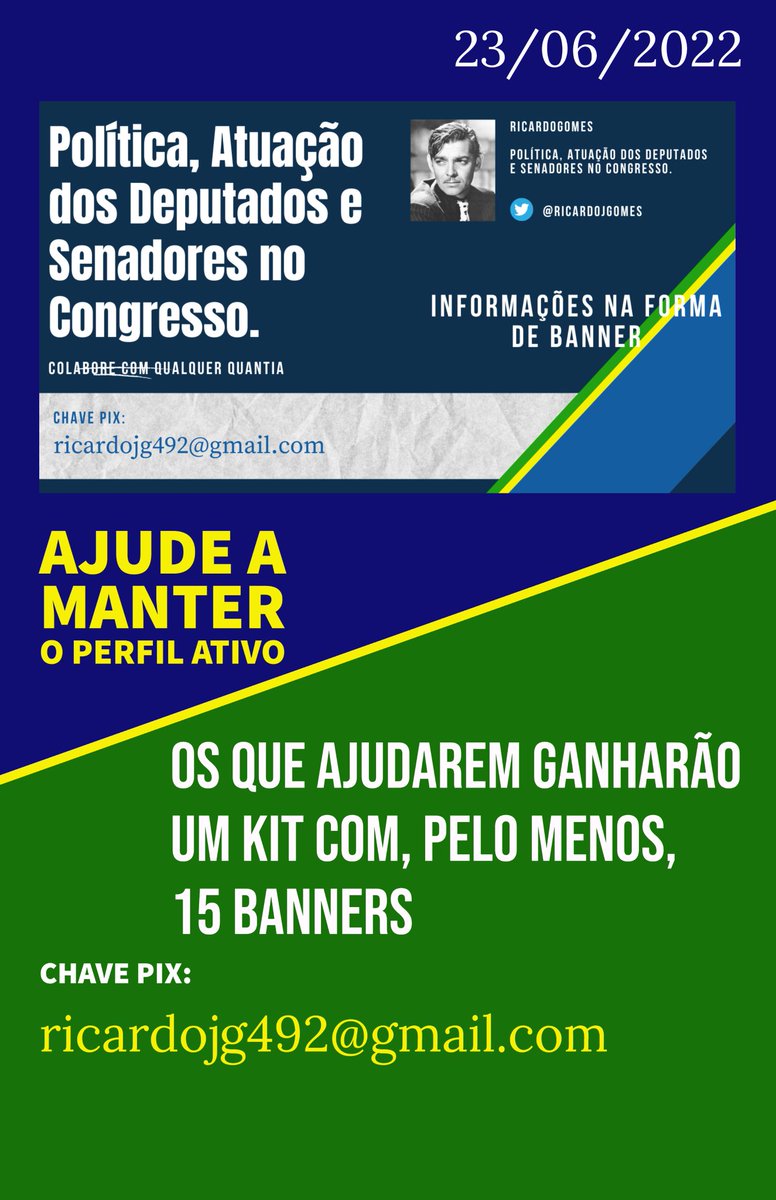 Quem que quiser adquirir um kit com, pelo menos, 15 banners sobre os maus deputados federais e senadores do estado em que vota, colabore com qualquer quantia e entre em contato por mensagem direta.