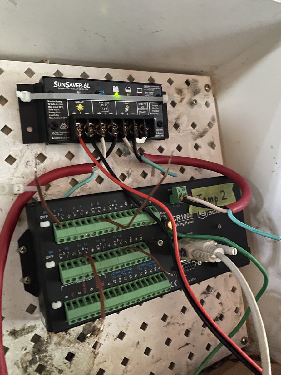 ericjamesmurray's tweet photo. Installed two subsurface temperature stations today using CR1000 loggers from @Campbellsci_CA. 8 holes were drilled into two wooden stakes which were placed into the ground. Thermocouple was inserted into the holes to record temperature at different depths. @UW_Hydromet https://t.co/9J4CDLaQNs