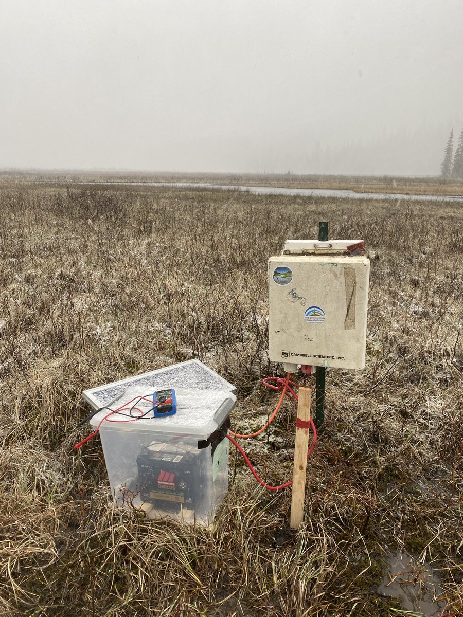 ericjamesmurray's tweet photo. Installed two subsurface temperature stations today using CR1000 loggers from @Campbellsci_CA. 8 holes were drilled into two wooden stakes which were placed into the ground. Thermocouple was inserted into the holes to record temperature at different depths. @UW_Hydromet https://t.co/9J4CDLaQNs
