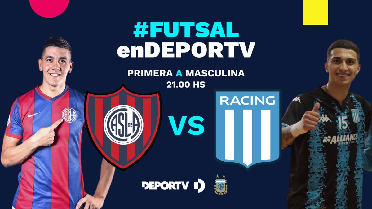 canaldeportv's tweet photo. HOY | #FUTSALenDEPORTV
🏆Primera A Masculina | 🗓️Fecha 17
⏰21.00
👕 @CASLAFutsal🆚 @FutsalRacingAFA
🎙️@juanmatucci - @dm_provenzano - @depuntocorti
🔴EN VIVO en📺HD y plataformas digitales📱🖥️💻
Toda la info👉https://t.co/oRLA8aBu3f https://t.co/yc4vMDRvUG