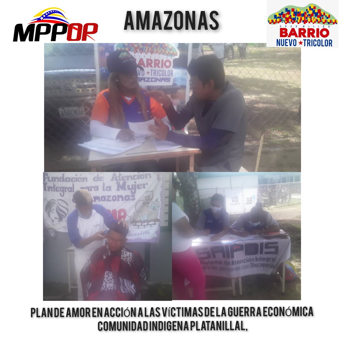 MppopAmazonas's tweet photo. #NotiObras: 🗞️ Para garantizar la atención social y bienestar de nuestro pueblo Amazonense, hoy una vez más el Gobierno Bolivariano realiza una Jornada de Amor en Acción a las víctimas de la Guerra Económica en la comunidad indígena Platanillal.
#MppopJuntoAlPueblo https://t.co/3qp4TO3t3T