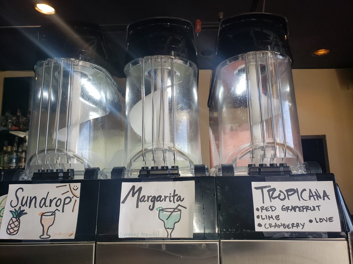 Come visit us &amp; enjoy our fantastic alcoholic slushies on the patio! It's like a choose your own adventure but all three are winning.