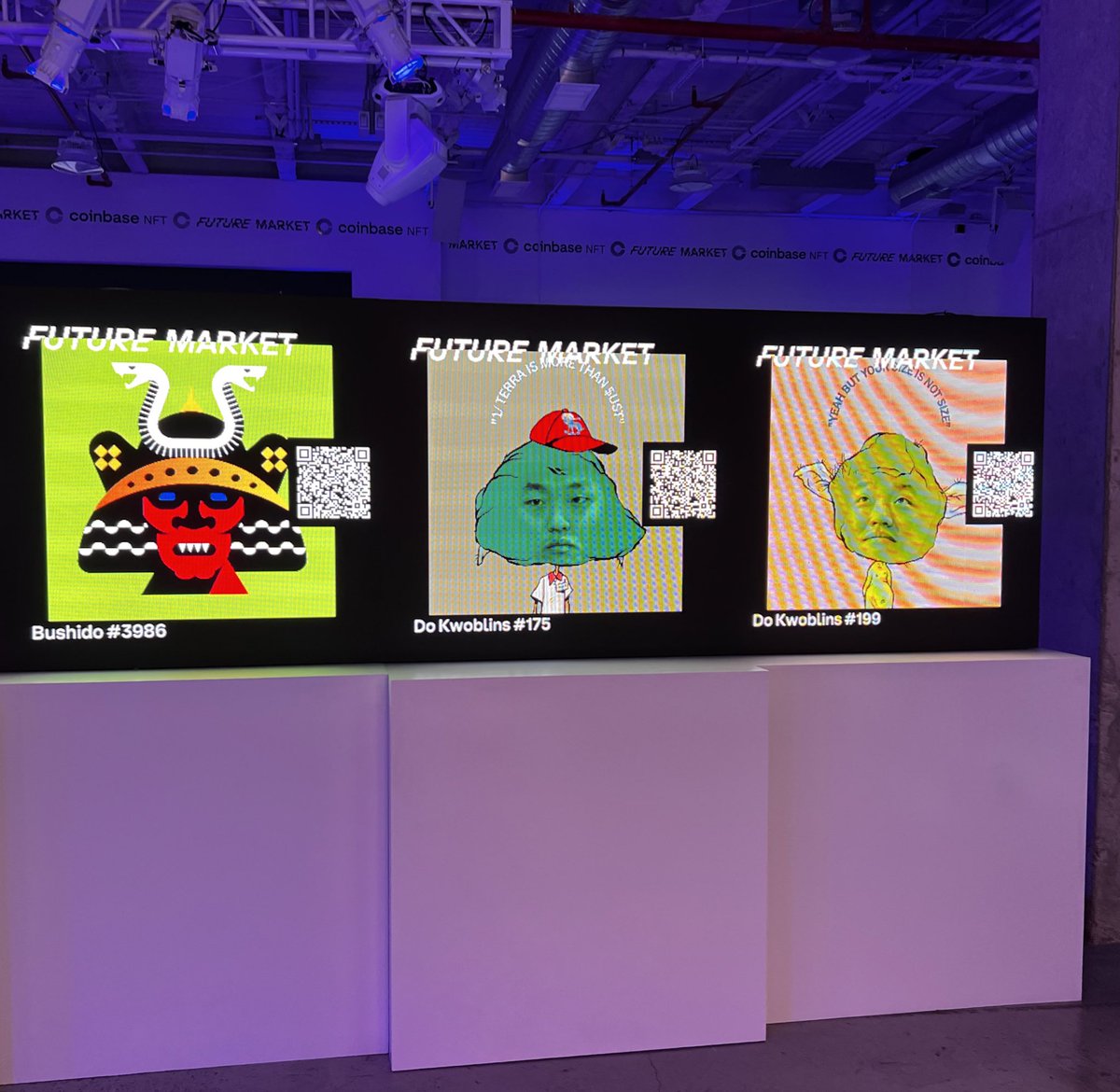 Web3Carlos's tweet photo. My @bushidosnft and @dokwoblins together in @Coinbase_NFT Future Market.  Such a cool expo on the #NFTNYC week. https://t.co/d4egAZwVHL