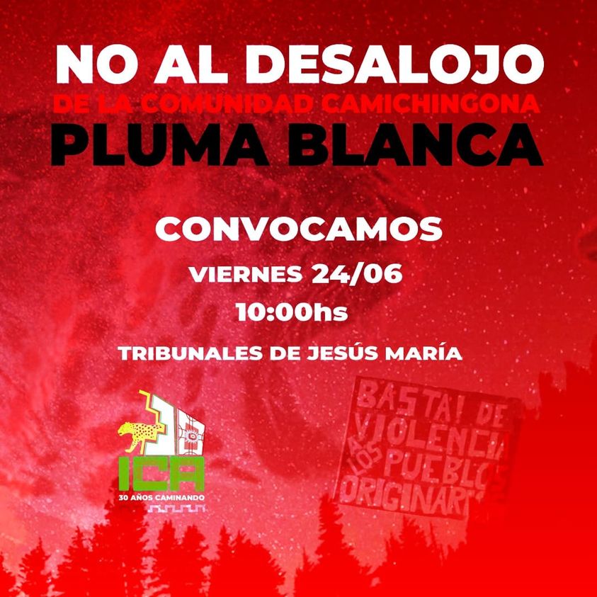 originariosAR's tweet photo. Distintas organizaciones y comunidades indígenas, repudian la orden de desalojo a la Comunidad Comechingón Pluma Blanca de Candonga, Córdoba.
Convocatoria para el viernes 24 de junio a las 10 hs en el Juzgado de Jesús María #cordoba #viernes24 #10hs #juzgadojesusmaria https://t.co/DO0nEXWsLY