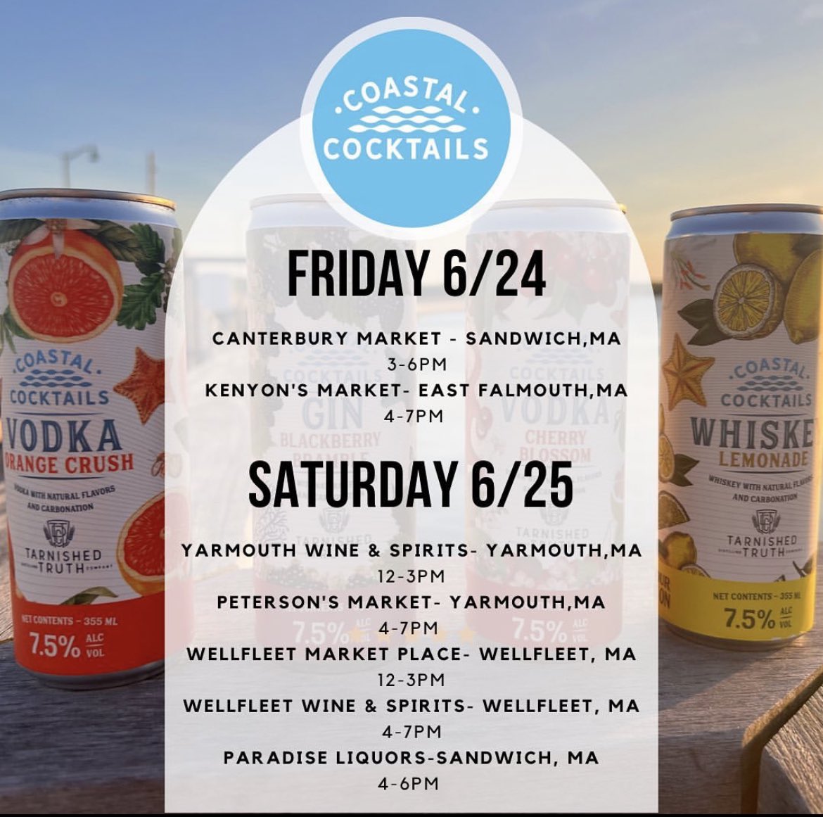 Cape Cod weekend samplings of Coastal Cocktails!  Real spirits, real juice!  #CapeCod #Summer #SmallBusinesses #beach #boatlife #Golf
