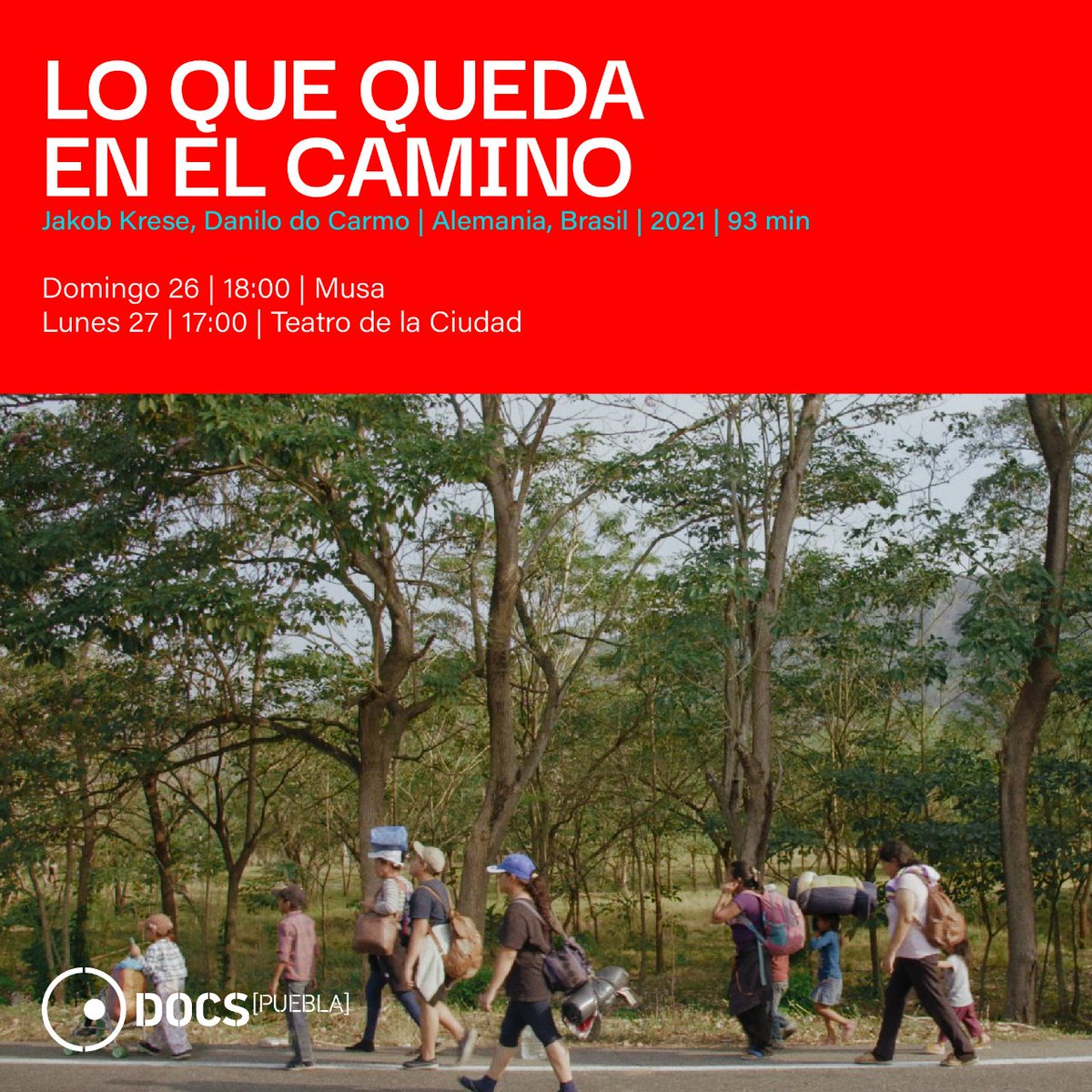 DocsMX's tweet image. #GlobalDocs
Una mujer deja a su violento esposo y se une a la caravana migrante quebusca llegar a Estados Unidos.

«Lo que queda en el camino» (Alemania, Brasil), de Jakob Krese y Danilo do Carmo, forma parte de #DocsPuebla2022.

Consulta la cartelera en docsmx.org