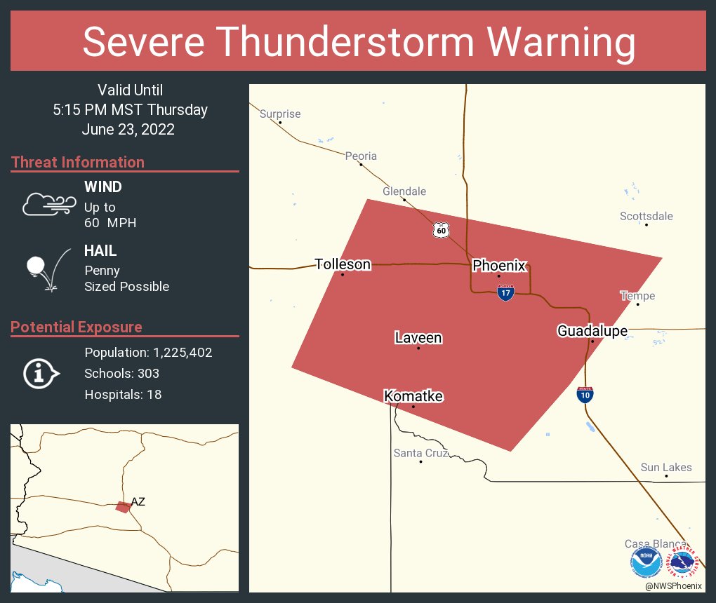 NWS Phoenix on Twitter "Severe Thunderstorm Warning continues for Phoenix AZ, Tolleson AZ and