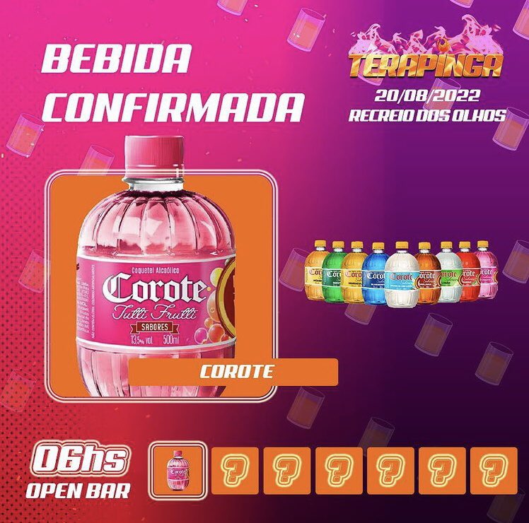 _terapinga's tweet photo. Quem aí tá com saudade de jogar o álcool pra dentro e zerar o fígado? 🤪
Então vem com a gente que aquele Corotinho raiz já ta garantido para dar um upgrade durante o rolê!!
Mas corre que os ingressos do 1° lote já estão acabando!! Chama os amigos e #vempraterapinga🔥😝 https://t.co/v0tdJAKb6o