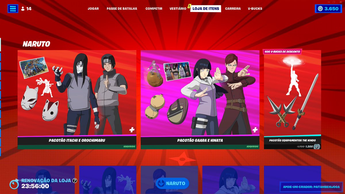 jhonny_rylston's tweet photo. Qual skin você mais curtiu e quer do Naruto?
Curta e comente! Vou dar 3 skins pro chat da Akatsuki

Live on: https://t.co/dURZwX6U5K

Vem! #Fortnite https://t.co/sYMk4HJmhB