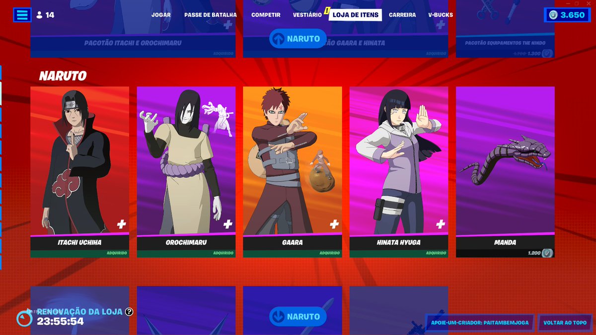 jhonny_rylston's tweet photo. Qual skin você mais curtiu e quer do Naruto?
Curta e comente! Vou dar 3 skins pro chat da Akatsuki

Live on: https://t.co/dURZwX6U5K

Vem! #Fortnite https://t.co/sYMk4HJmhB
