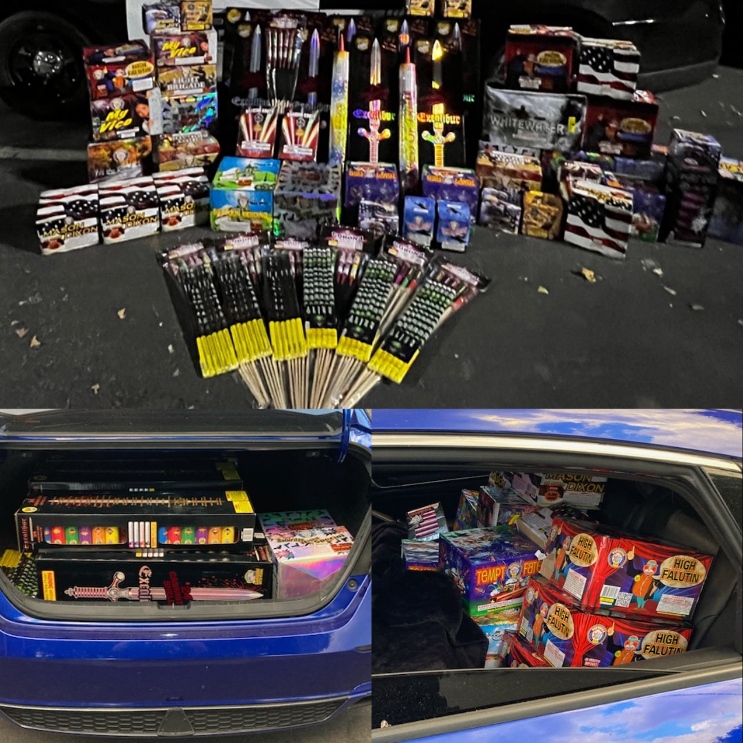 Our officers are out working proactive #firework #enforcement to curtail the use and sale of illegal fireworks. Over the last several days they have recovered over 900 lbs of fireworks. If you light it, then we'll write it! #SBPD #SafteyFirst #SayNoToIllegalFireworks