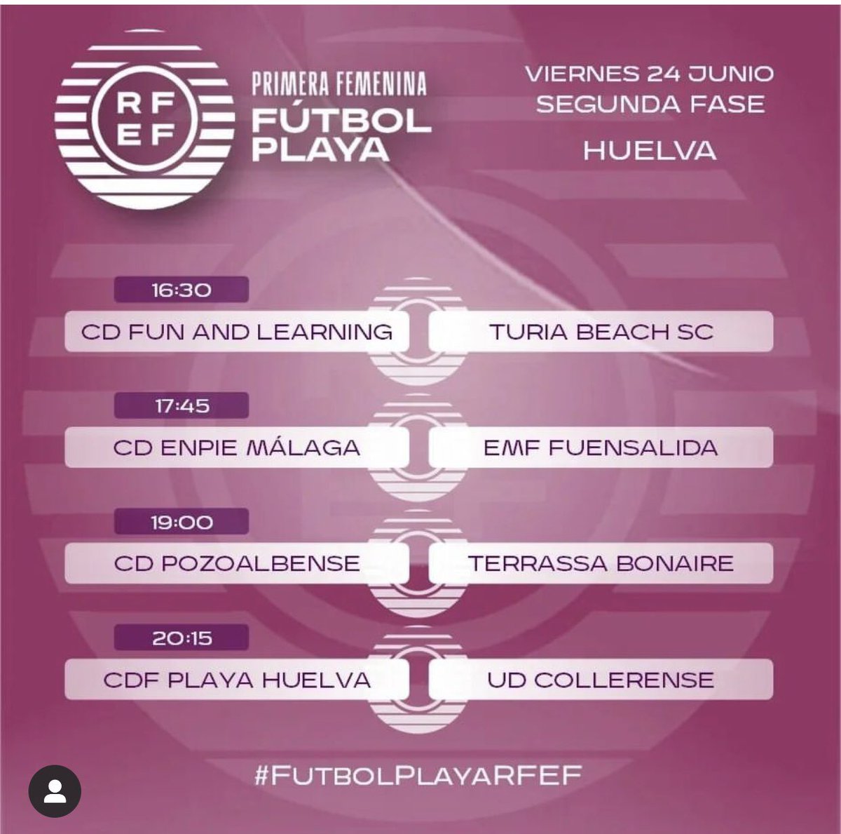 Horario del primer partido de la segunda fase del campeonato de <a href="/FutbolPlayaRFEF/">Fútbol Playa RFEF</a> #vamos 💪🏼