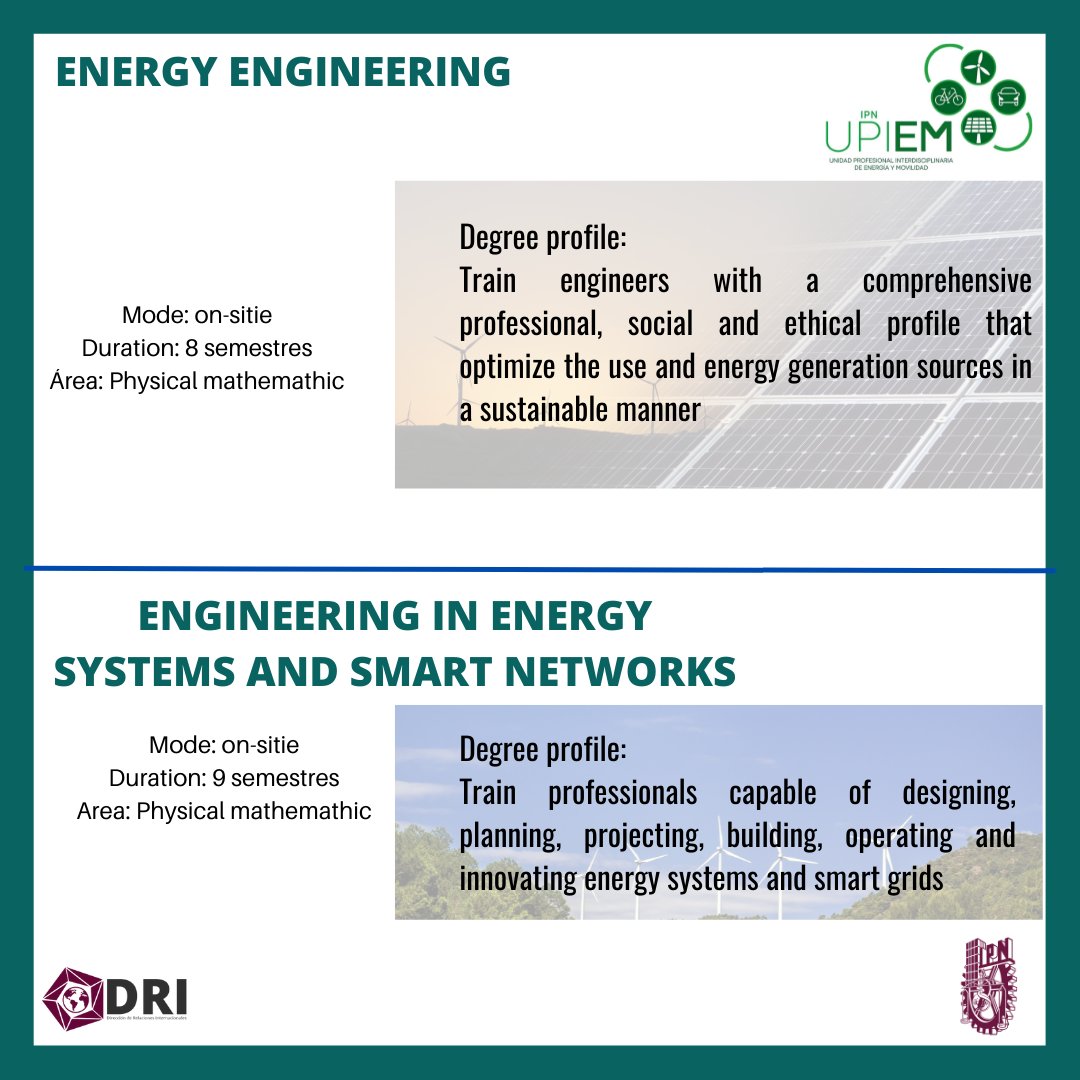 IPN_DRI's tweet photo. WHY IPN?
Did you know the different degrees offered by UPIEM?
#WHYIPN
#UPIEM
#Engineering
#UrbanMobility
#Transportation https://t.co/9MEJxyNCrJ