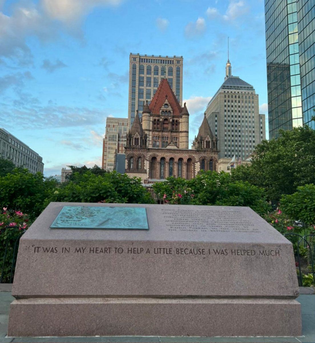 Plaque facing the Boston Public Library
"It was in my heart to help a little because I was helped much" ~ Kahlil Gibran
