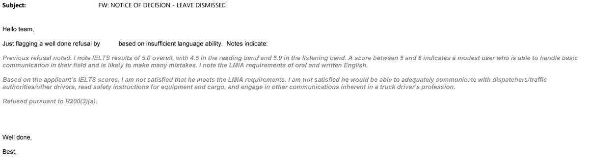 smeurrens's tweet image. At the Canadian visa office in New Delhi, when a judicial review application is dismissed the reasons for refusal are sometimes shared so that other officers can see &quot;well-done&quot; refusals. 🙏 to the person who shared this ATIP.