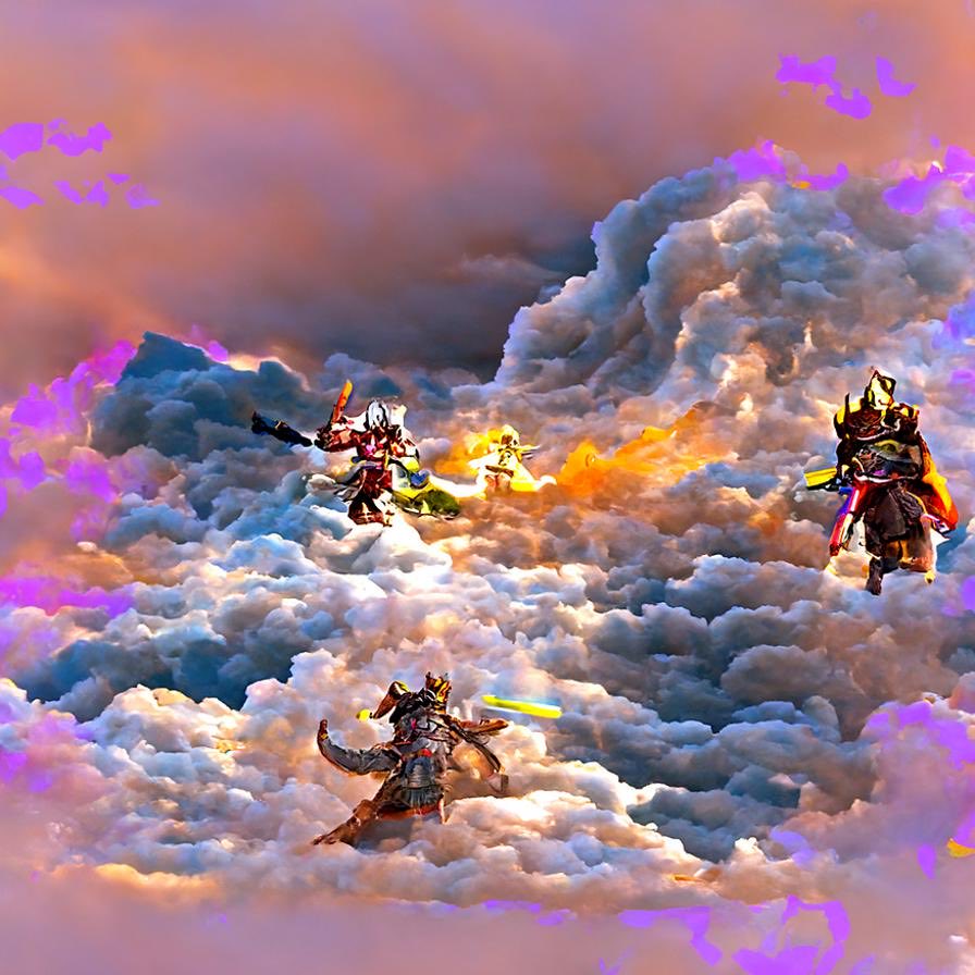 DruidOean's tweet photo. slowly adding more detail with each iteration
"Three epic warriors battle in a cloud realm" - made with @NightCafeStudio 

https://t.co/WDQTYFvJ8V

#aiart #nightcafe #digitalart https://t.co/S66sRuv6lj
