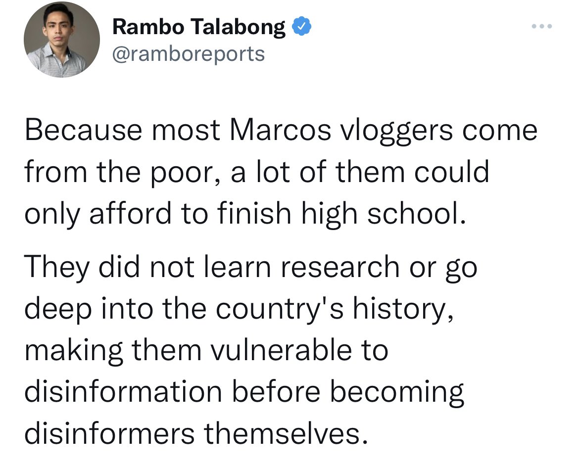 According to this guy, 

Poor = hindi naglearn ng research = disinformer.

Bakit gago ang mga kakampink?