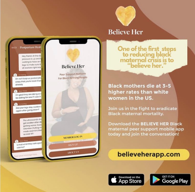 One of the first steps to reducing black maternal crisis is to “believe her.” #download the #believeher app to start the discussion. #maternalmortality #blackmaternalmortality #maternalmorbidity #maternalhealth