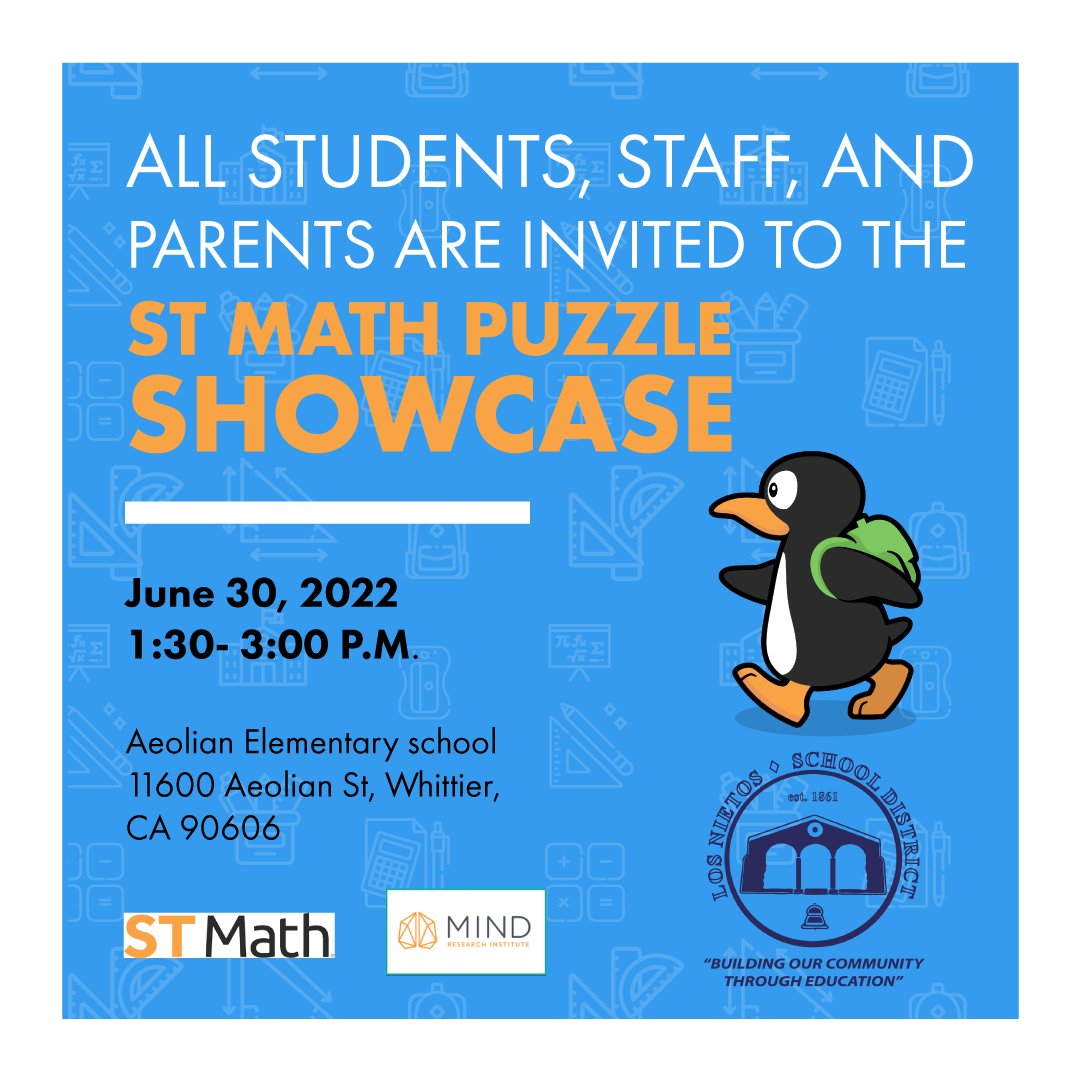 AdaSNelson_ES's tweet photo. Come out on June 30, from 1:30-3:00 P.M. to support our students in an afternoon of design, puzzles, and celebration of learning! We are excited to host all our students and their families along with our partners from @MIND_Research &amp; @STMath.

#AdaSNelsonES #EdChat #STMath https://t.co/8iPaIjw22a