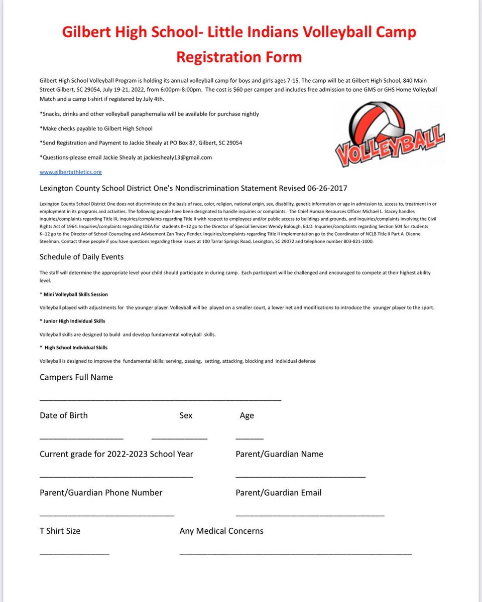 It’s that time again, Little Indians Volleyball camp time! Check out the flyer below and scan the QR code to get signed up!!  Little Indians Camp is July 19-21, 2022 from 6-8pm at the Gilbert High School gym!! See you on the court soon!! ❤️🏐🖤<a href="/jshealy1318/">Jackie Shealy</a> <a href="/coachhendrix9/">Sandy Hendrix</a>