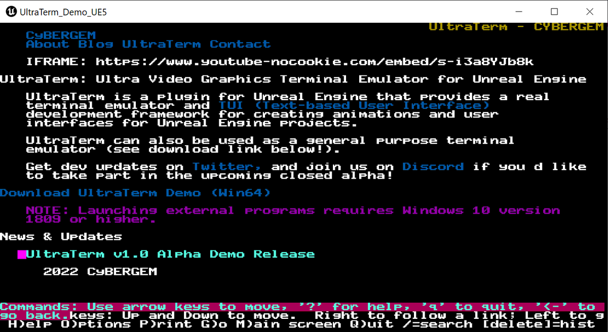 UltraTerm's tweet photo. #UltraTerm running Lynx web browser
Sharp PC-3000 font by #VileR
#UE5 #unrealengine #indiedev #gamedev #commandline https://t.co/aPziXceIjO