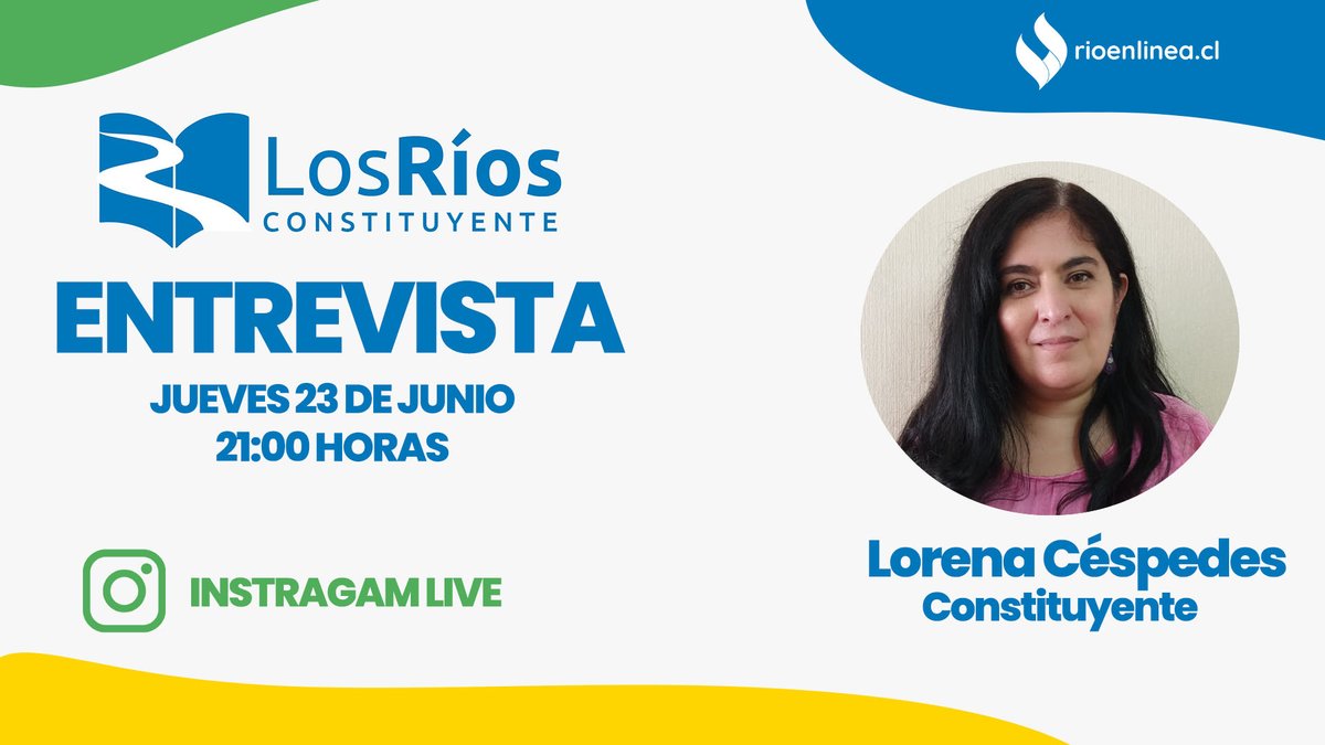 rioenlinea's tweet photo. 🔴EN VIVO | Los Ríos Constituyente: A esta hora conversamos en Instagram Live con la Convencional Lorena Céspedes, acerca de la recta final del proceso constitucional 📖
¡Únete! 📲https://t.co/99EIyeuzQh #Valdiviacl https://t.co/QKpErHmFjt