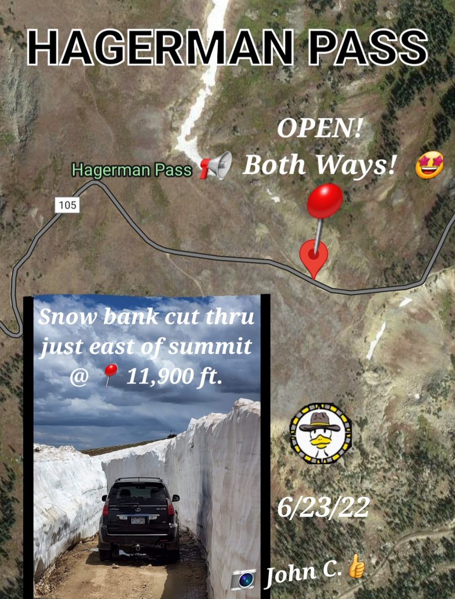 Bushducks's tweet image. CO PASS Page Update 6/23/22: Hagerman Pass OPEN 🤗 both directions Frying Pan Road &amp;amp; Hagerman Pass Road FSR 105 More: bushducks.com/tripreps/passo…