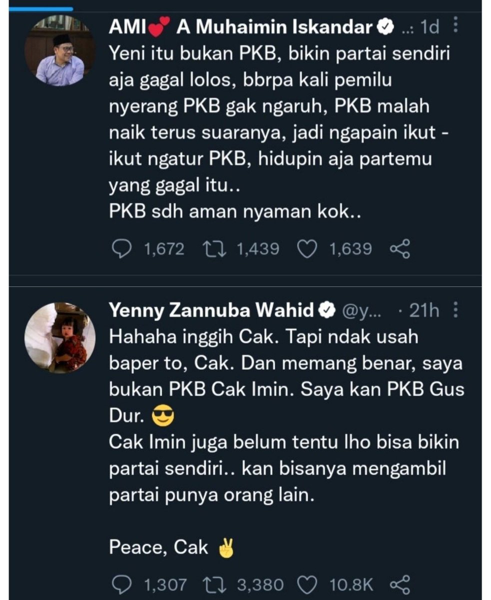 Yayat Hidayat (@y_hidayat_) on Twitter photo Seru aja sih ngeliat <a href="/cakimiNOW/">A Muhaimin Iskandar</a> vs <a href="/yennywahid/">Yenny Zannuba Wahid</a> berbalas pantun kek gini, kamu ikut kubu mana tweeps?? Aku sih ada di kubu NU ae wis lah 😀
#nahdlatululama #kopipagi ,,☕ Seru aja sih ngeliat <a href="/cakimiNOW/">A Muhaimin Iskandar</a> vs <a href="/yennywahid/">Yenny Zannuba Wahid</a> berbalas pantun kek gini, kamu ikut kubu mana tweeps?? Aku sih ada di kubu NU ae wis lah 😀
#nahdlatululama #kopipagi ,,☕