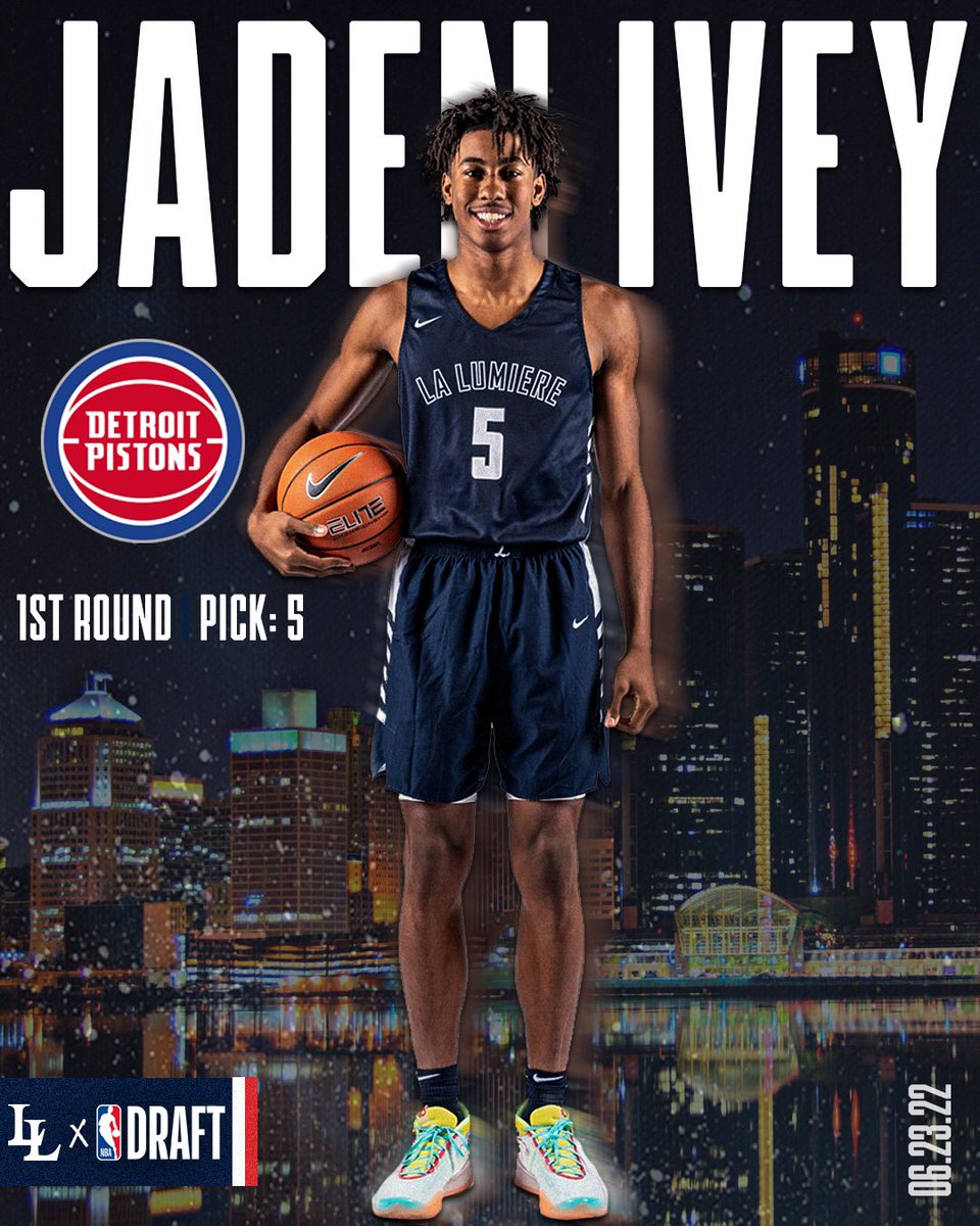 DEEE-TROIT BASKETBALL!!! Congrats @IveyJaden on being drafted 5th overall in the #nbadraft by the @DetroitPistons. Teaming up with another LALU legend @Dreamville_33 #WeAreLaLu #detroitpistons
