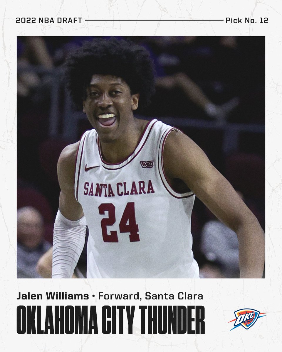 ESPNNBA's tweet photo. The Thunder take Jalen Williams with the 12th overall pick! https://t.co/Y8UgdPZWSZ