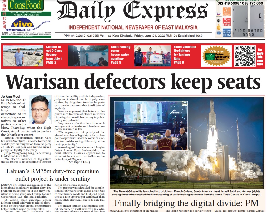 Daily Express Sabah on Twitter "Today's front page "Warisan defectors