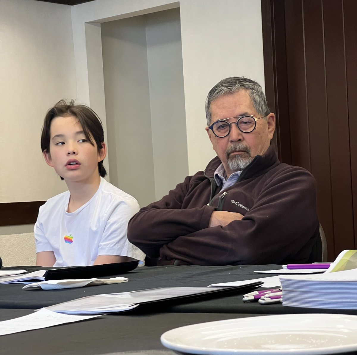 WadeGrant's tweet photo. Growing up I had the honour of accompanying my parents to different meetings where I would sit, listen, and learn.  So happy to see my son Eli sitting next to his Grandfather today, receiving the same education. #Firstnations #ProudFather #LeadershipDevelopment https://t.co/qFc6cEyrmS