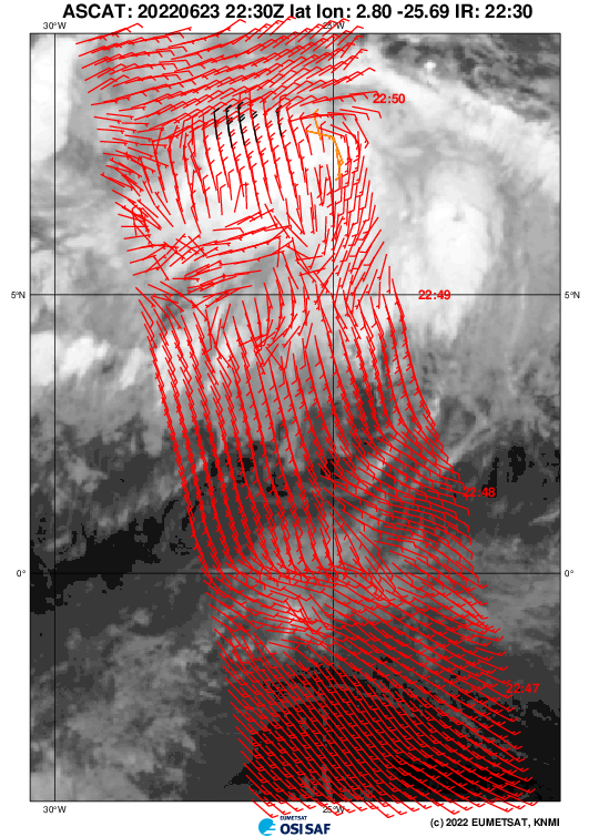 WeatherGarrett's tweet photo. While we did get an ASCAT pass of Invest #94L, there are definite signs of organization based upon broad rotation and impressive bursts of convection. For the MDR, this type of activity this early in the season is hard to come by. Will see how or if this organizes further. https://t.co/g1Wxt1MFaV